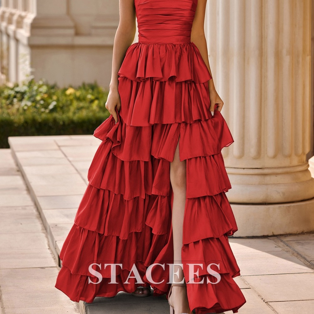 Elegant Red Tiered Gown